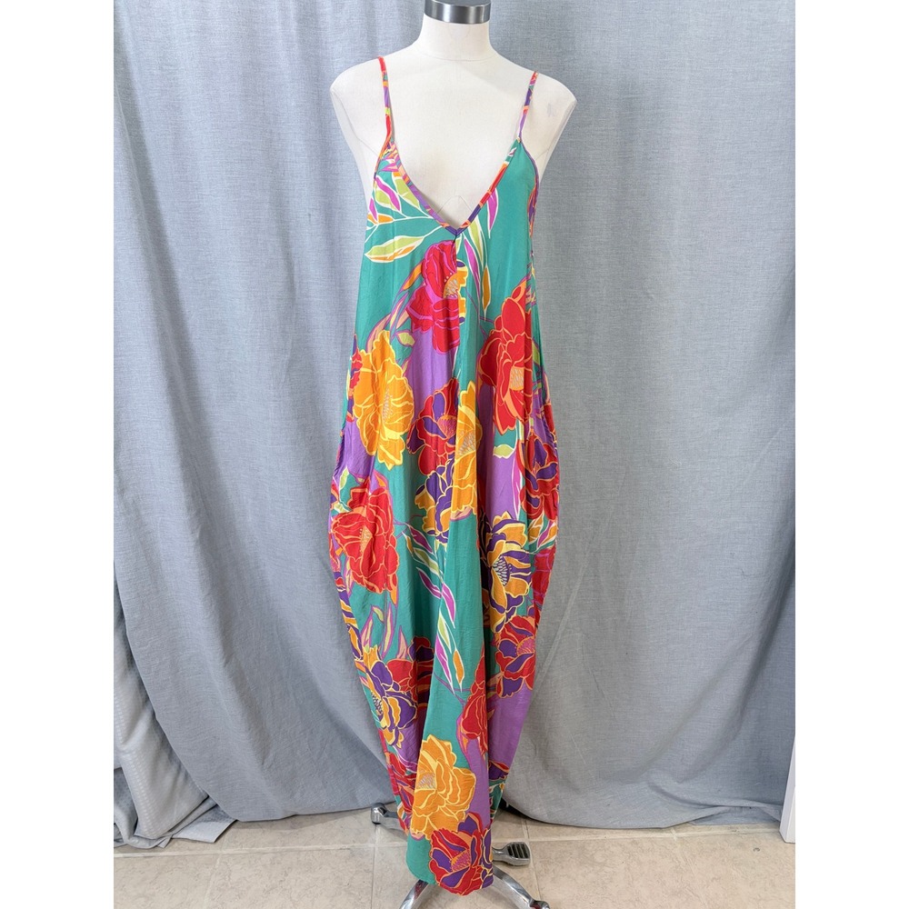 Millibon USA Floral Cocoon Dress Balloon Hem Sleeveless Oversized M Resortwear
